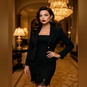 MARCIANO Strapless 2 pcs luxury set Bodycon knee length Dress with blazer